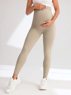 Women's Maternity Leggings Over The Belly Pregnancy Yoga Pants Active Wear Workout Leggings in soft beige color