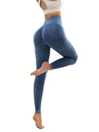 6 Pack Mesh Cut Out Leggings For Women Tights Breathable Workout Tummy Control Pants in blue with mesh details.