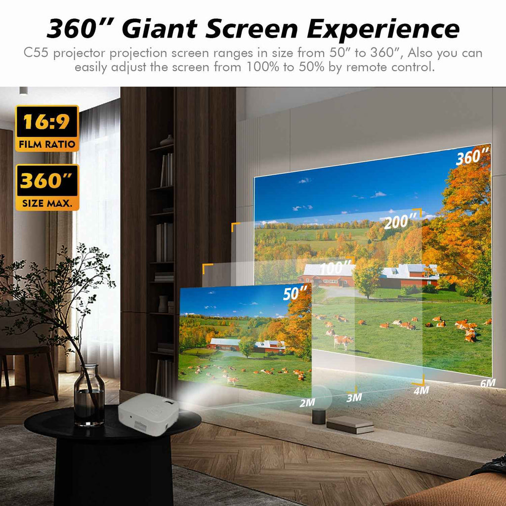 TECDIGBO Smart Projector C55, Native 1080P with UHD 4K Support, High-Definition Home Theater Projector, White (US Version)