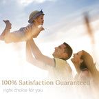 100% Satisfaction Guaranteed with a happy family enjoying time together outdoors, smiling and playing with their child.