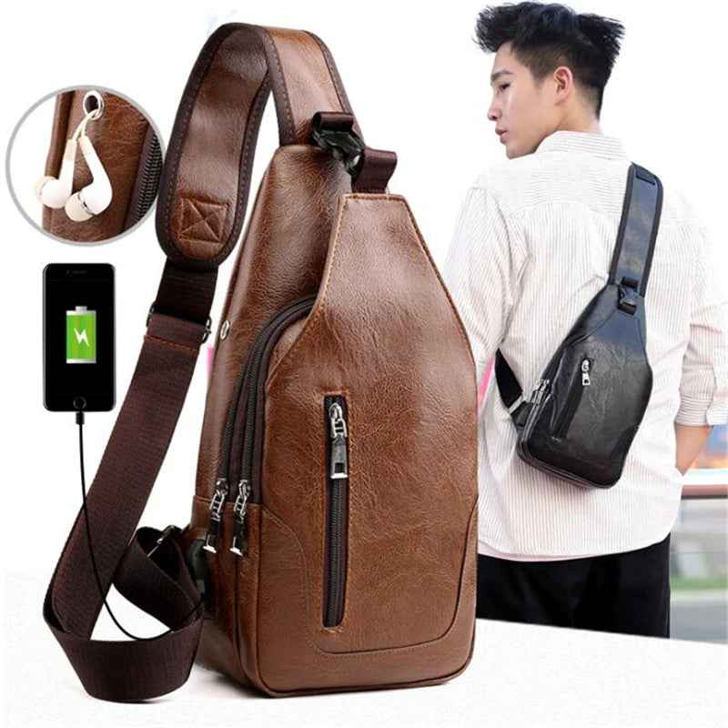 Luxury Brand Messenger Bag Leather Men Chest Bag Vintage Crossbody Shoulder Bag Men's Business Sling Bags Male Casual Chest Pack Main image