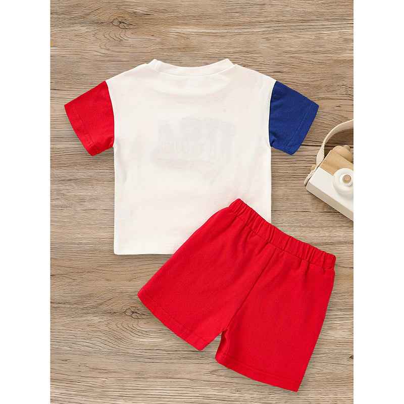 Infant Baby Boy 4th Of July USA Outfit Set Color Block T Shirt Shorts Secondary image