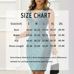 Size chart for Women's Sequin Cocktail Dress Sexy Deep V Neck Bodycon Glitter Party Midi Dress with measurements and fit details.
