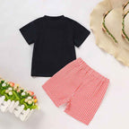 Toddler Baby Boy Back To School Outfit Summer Applique T-Shirt & Red Gingham Shorts Set