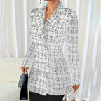 Elegant Women's Plaid Blazer, Notch Lapel Long Sleeve Jacket For Office And Casual Wear