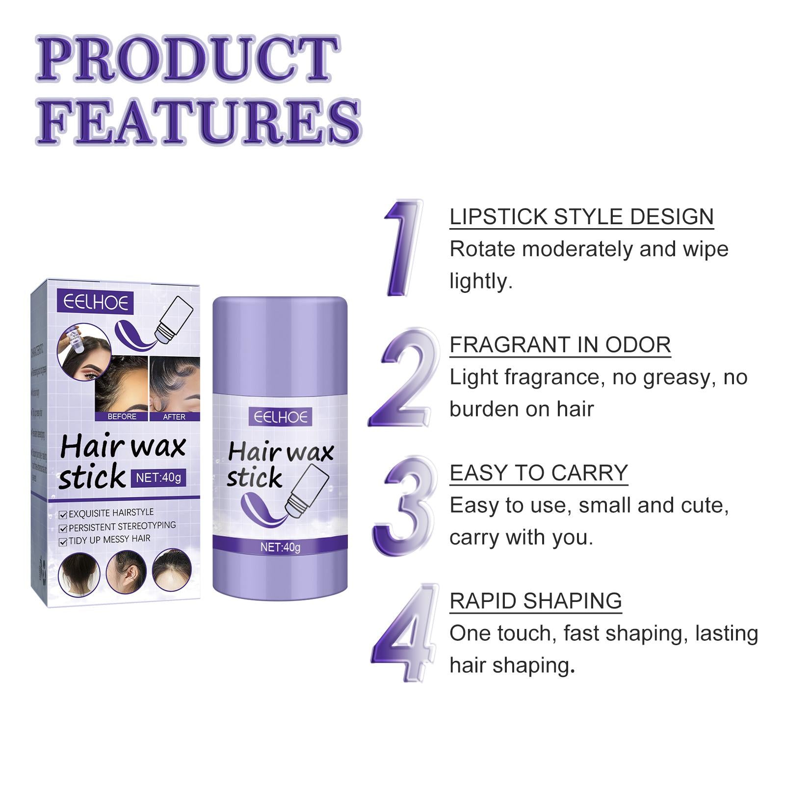 Hair Wax Stick for Broken Hair Styling by EELHOE Long Lasting Hold Secondary image