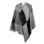 1Pc Women Winter Warm Scarf 74.8x25.6In Long Soft Knitted Shawl Extra Thick Plaid Blanket Wrap Cape in grey and black.