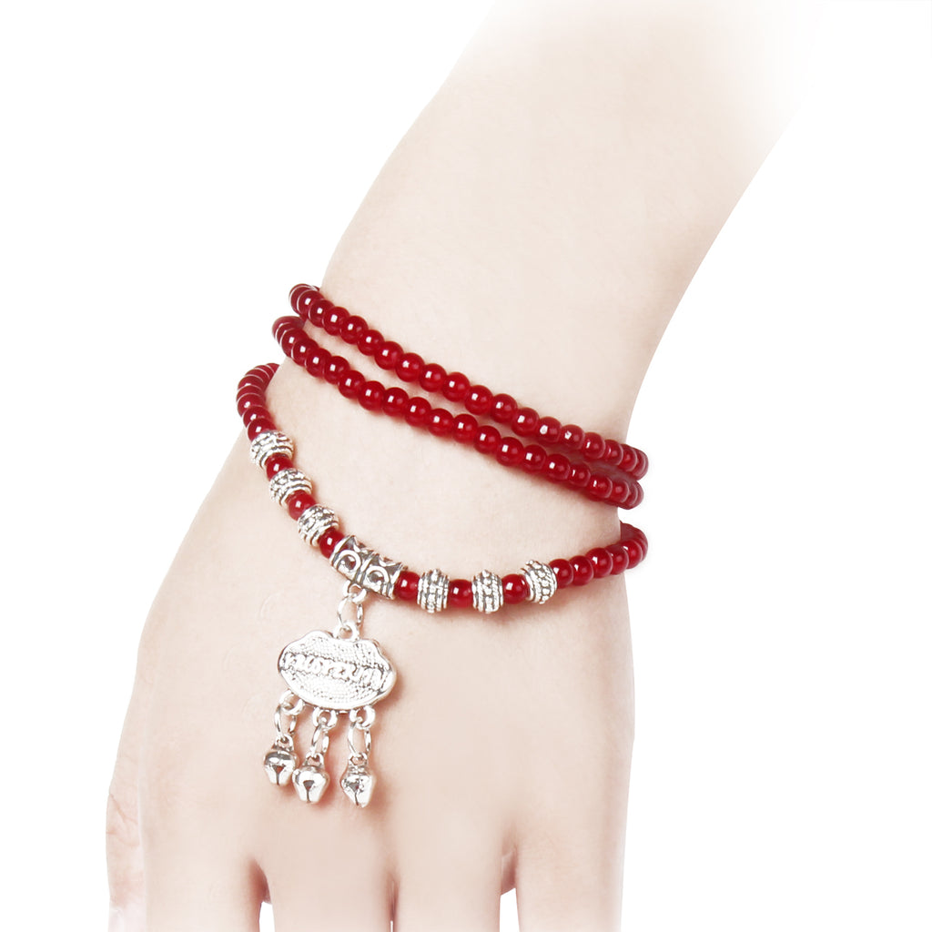 Red Agate Beaded Good Lock Bracelet Amulet For Daily Energy