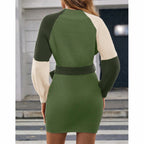 Women's Color Block Sweater Midi Dress - Fall Long Sleeve Bodycon Dress