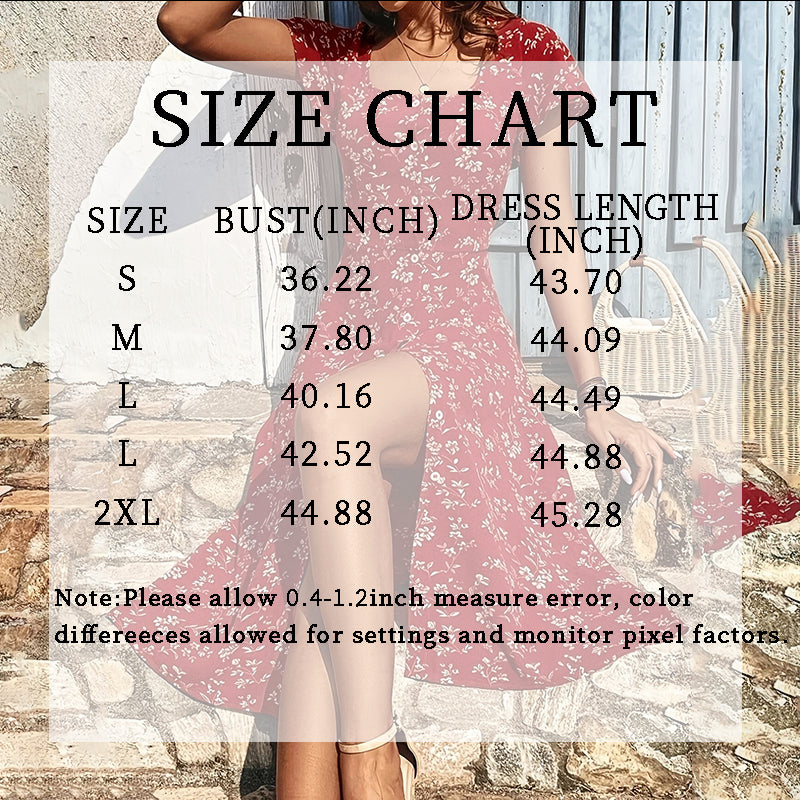 Size chart for Summer Floral Print Maxi Dress Women Button Up Split Long Flowy Bohemian Beach Party Dresses.