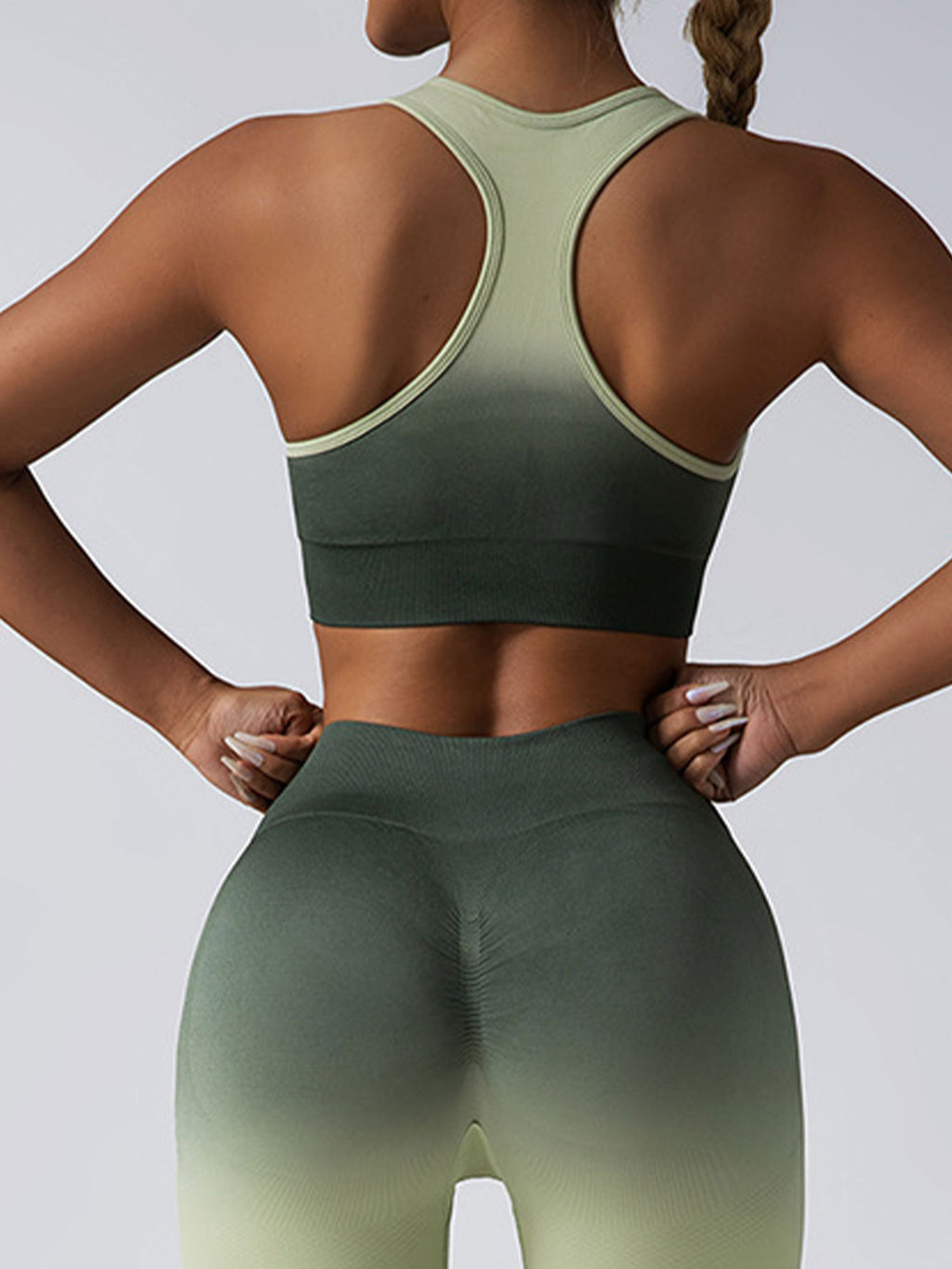 2 Pack Y Back Sports Bras For Women Spaghetti Thin Strap Workout Bras Wirefree Padded Racerback Yoga Bras in green gradient