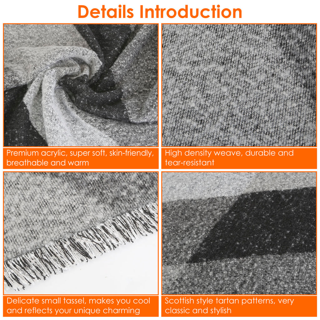 Details introduction for 1Pc Women Winter Warm Scarf 74.8x25.6In Long Soft Knitted Shawl Extra Thick Plaid Blanket Wrap Cape