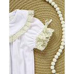 Baby Girl White Lace Romper Soft & Stylish Short Sleeve Bubble Jumpsuit For Wedding Season & Summer