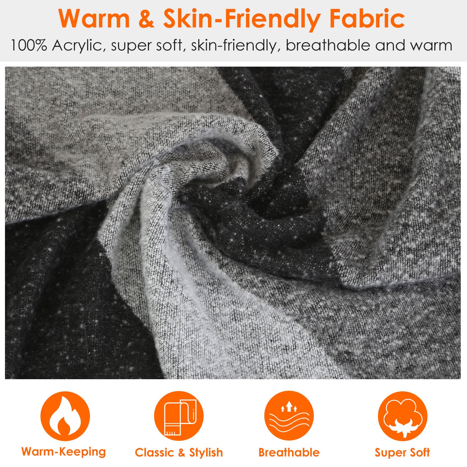 1Pc Women Winter Warm Scarf 74.8x25.6In Long Soft Knitted Shawl Extra Thick Plaid Blanket Wrap Cape fabric close-up