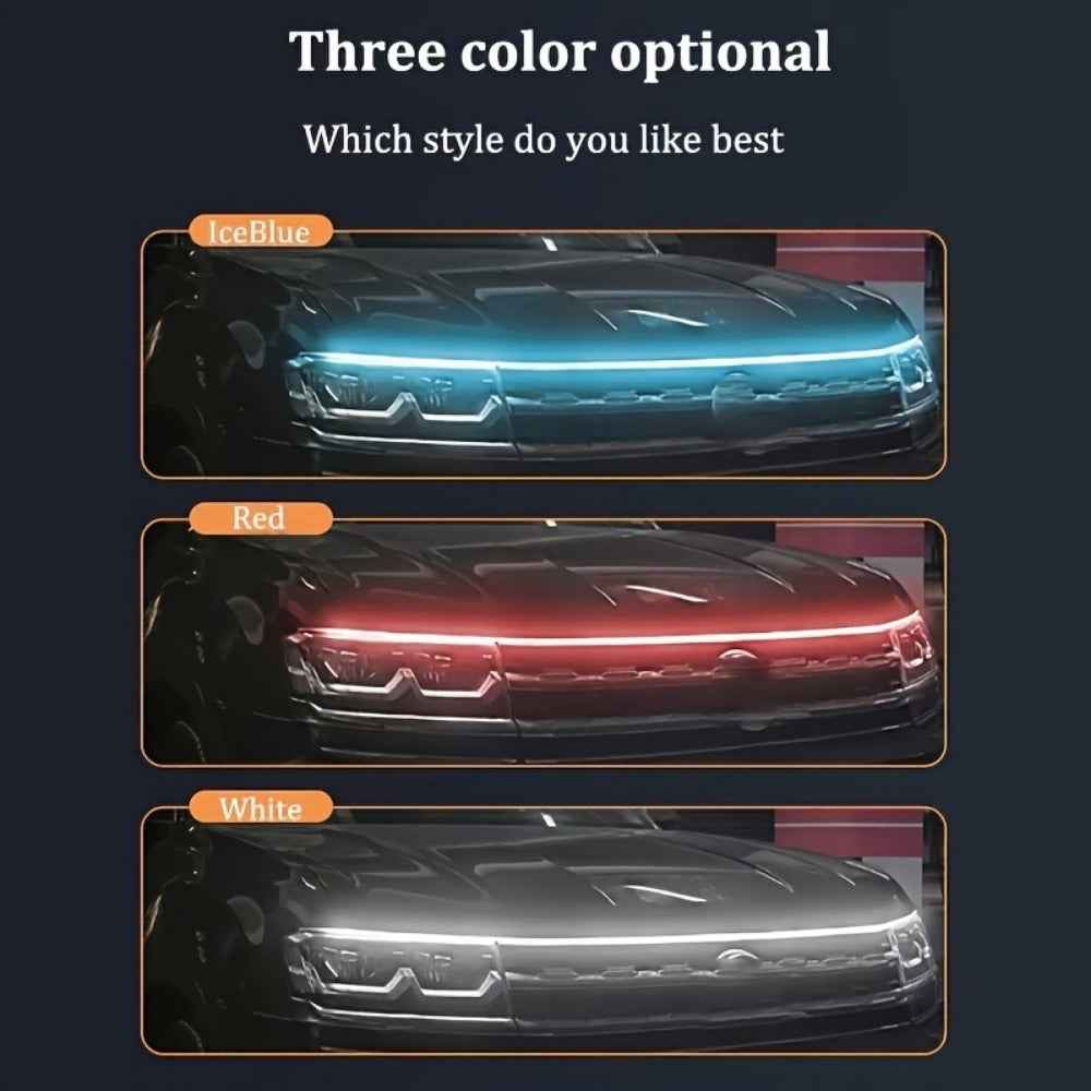 Upgrade Your Vehicle: Universal 12V 10W Start-Scan LED Hood Light – 59in White Dynamic Daytime Running DRL Strip