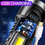 LED Flashlight Torch Rechargeable Work Light Built-in Battery