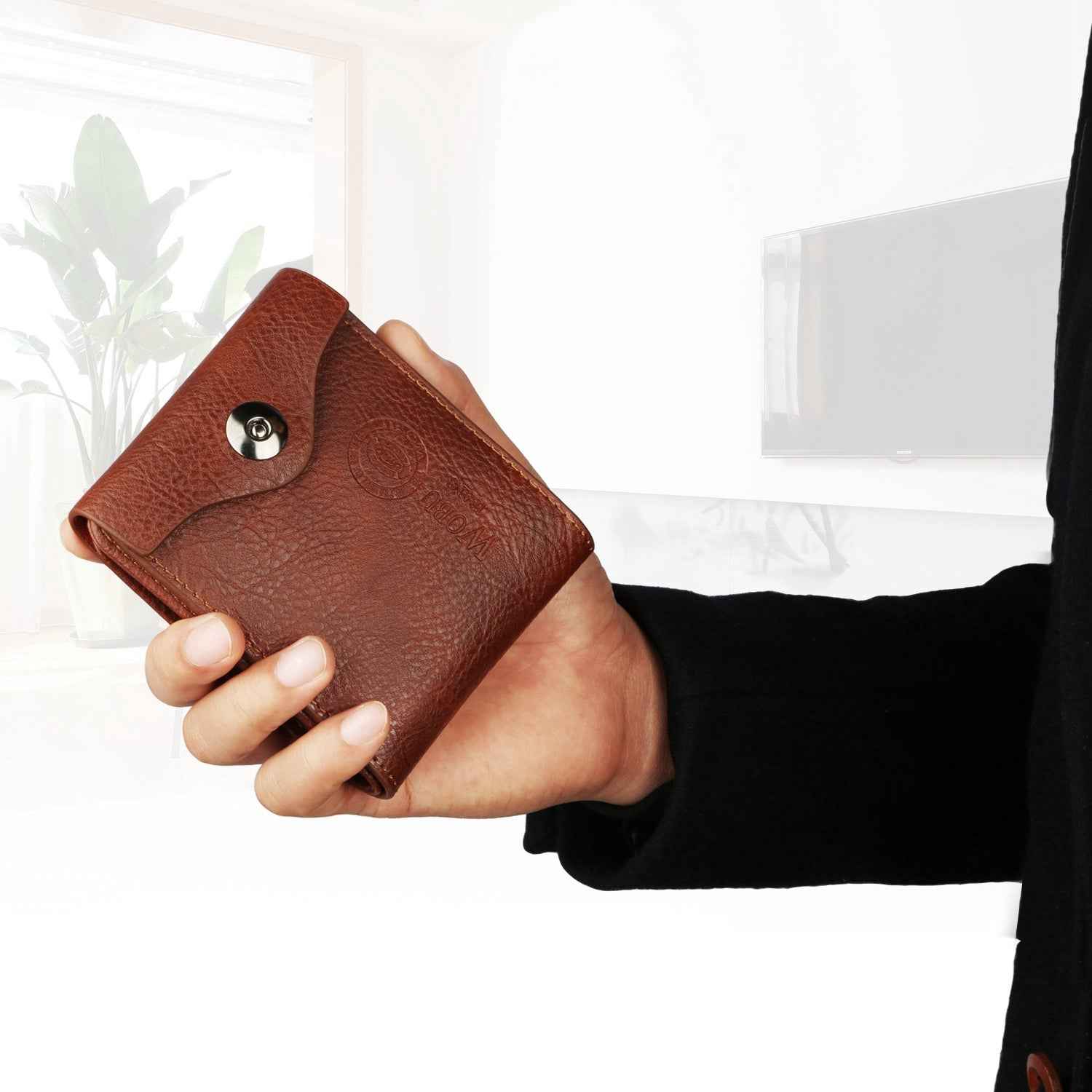 1Pc Men  Wallet PU Leather Purse Slim Card Holder Cases With 2 ID Window Coin Pocket Main image
