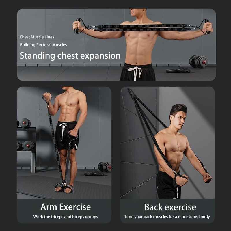 A Set Of Adjustable Resistance Tension Bands With Foot Pedals And Hand Secondary image