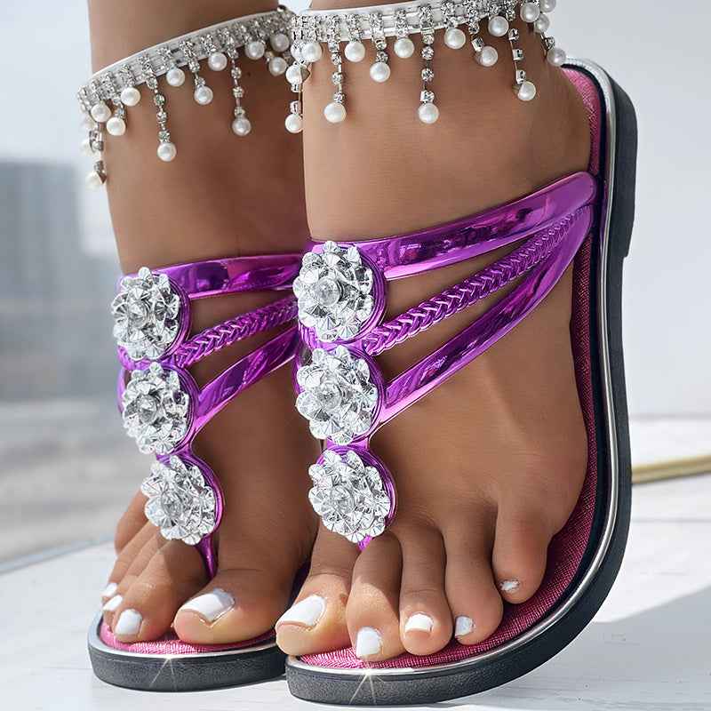 Floral Pattern Flip-Flops Comfortable Casual Summer Beach Slippers - Anklet Not Included Main image