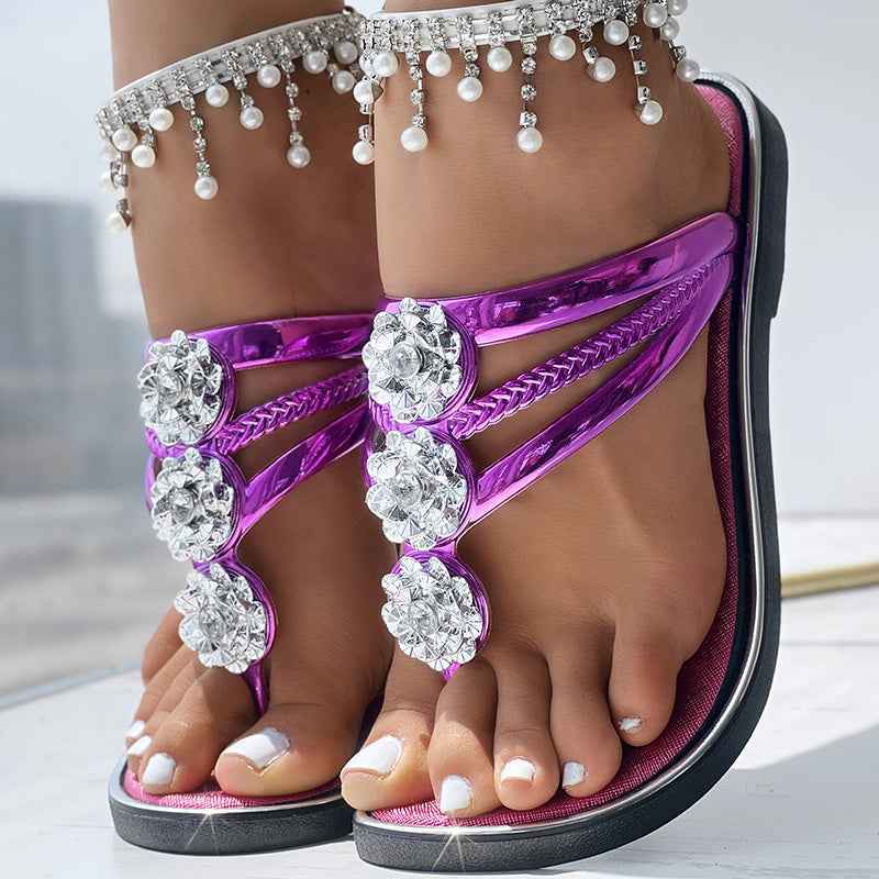 Floral Pattern Flip-Flops Comfortable Casual Summer Beach Slippers - Anklet Not Included
