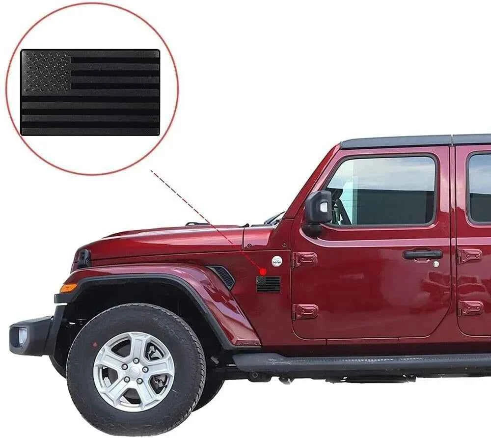 2PCS Metal USA Flag Car Truck Sticker – American Patriotic Emblem Decal, Black, Weather-Resistant Durable Design