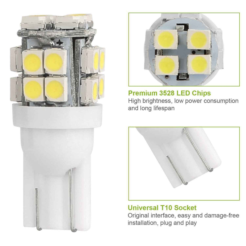 10PCS T10 LED Light Bulbs 6000K White Interior & License Lights