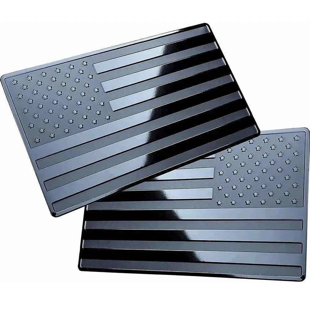 2PCS Metal USA Flag Car Truck Sticker – American Patriotic Emblem Decal, Black, Weather-Resistant Durable Design
