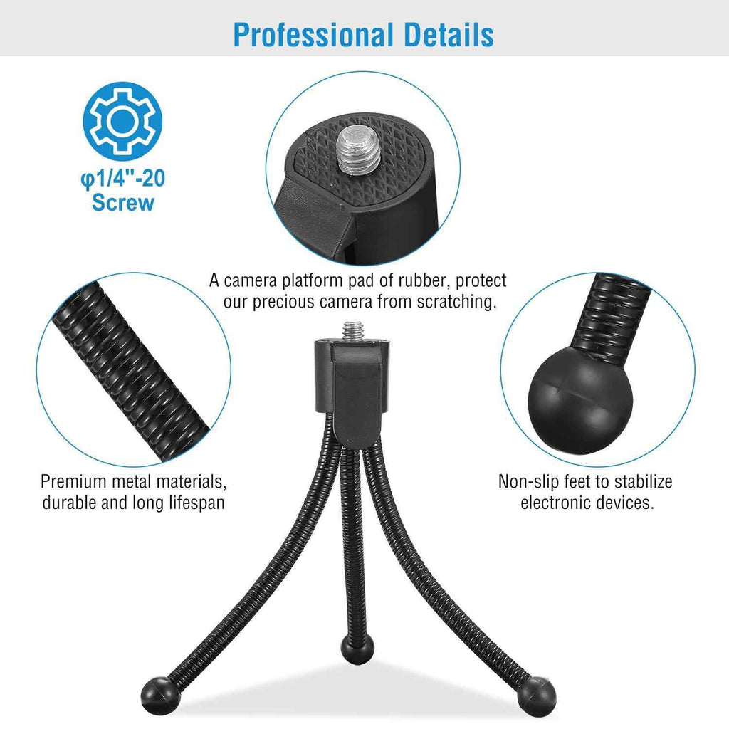 Flexible Mini Tripod Stand for Camera, Portable 1/4"-20 Screw Mount with Non-Slip Feet, Durable for DSLR, 35mm, and Compact Cameras
