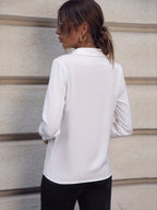 Women’s Elegant Long Sleeve Business Shirt with Pearl Buttons – Stand Collar, Polyester, All-Season Wear back view