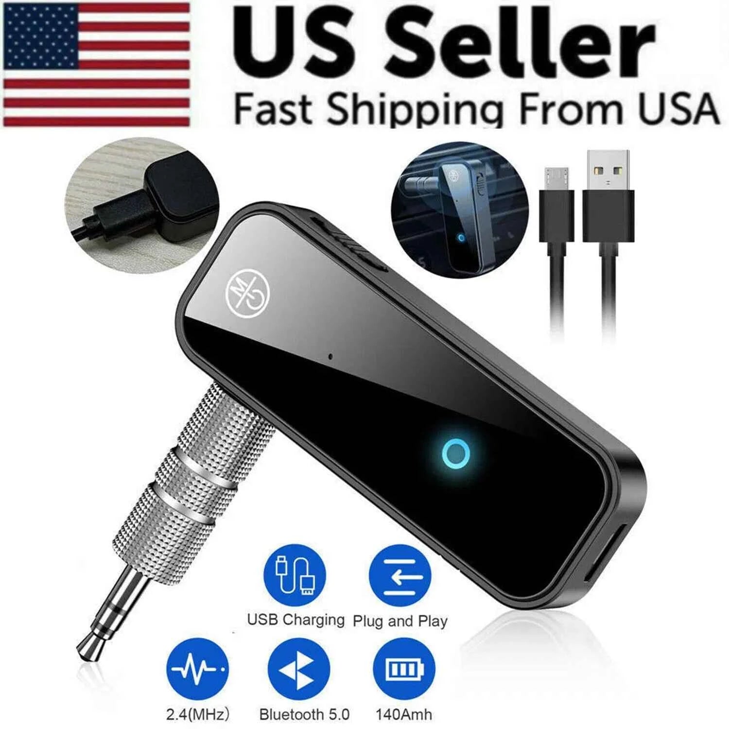 USB Wireless Bluetooth 5.0 Transmitter Receiver 2in1 Audio Adapter 3.5mm Aux Car Main image
