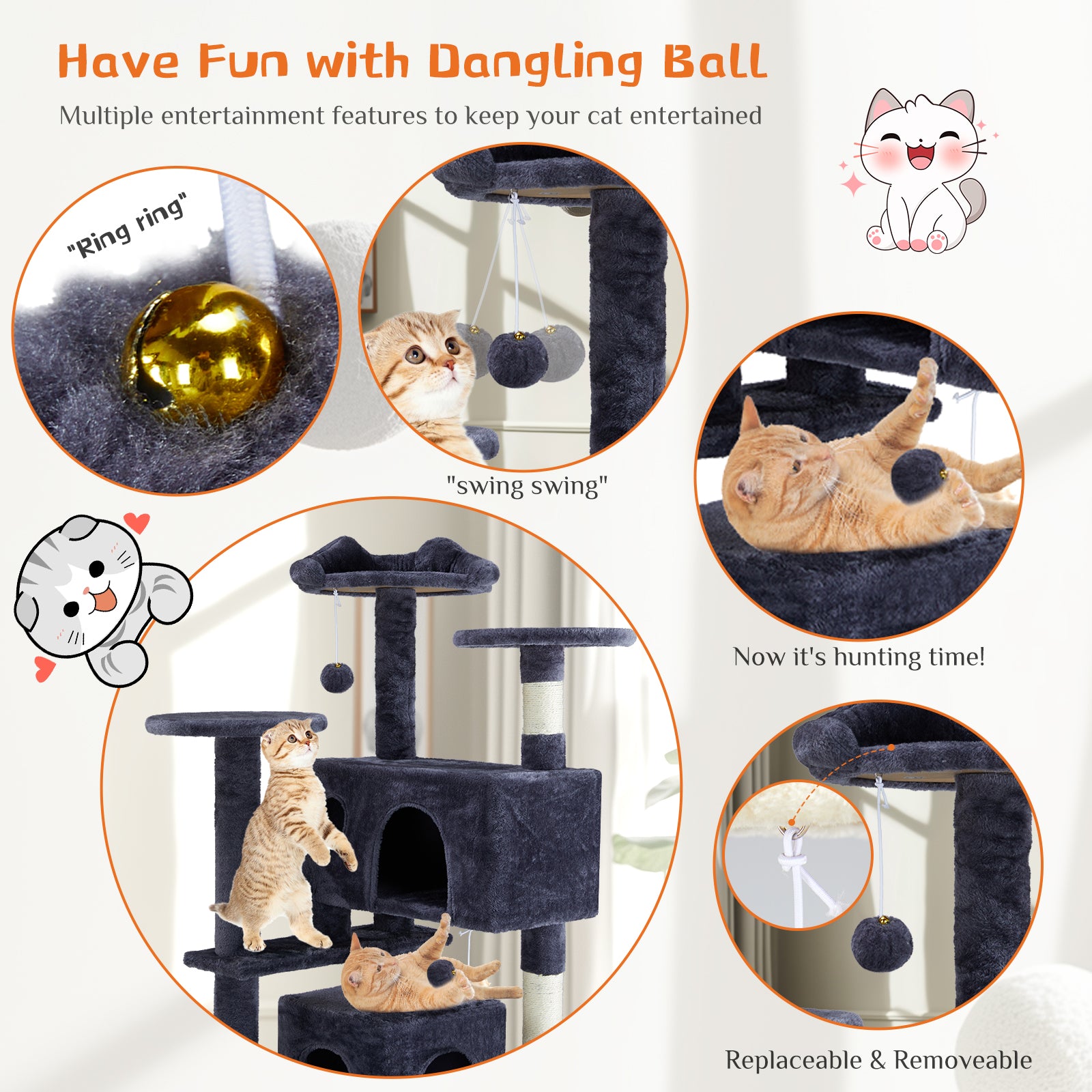 Multi Functional Cat Treehouse Cat Climbing Frame for Indoor Cats