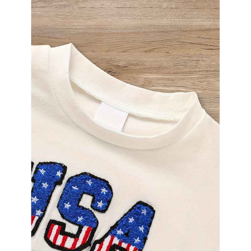 Infant Baby Boy 4th Of July Outfit Set USA Letter Print Color Block T-Shirt & Shorts For Independence Day Celebration