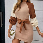 Women's Color Block Sweater Midi Dress - Fall Long Sleeve Bodycon Dress