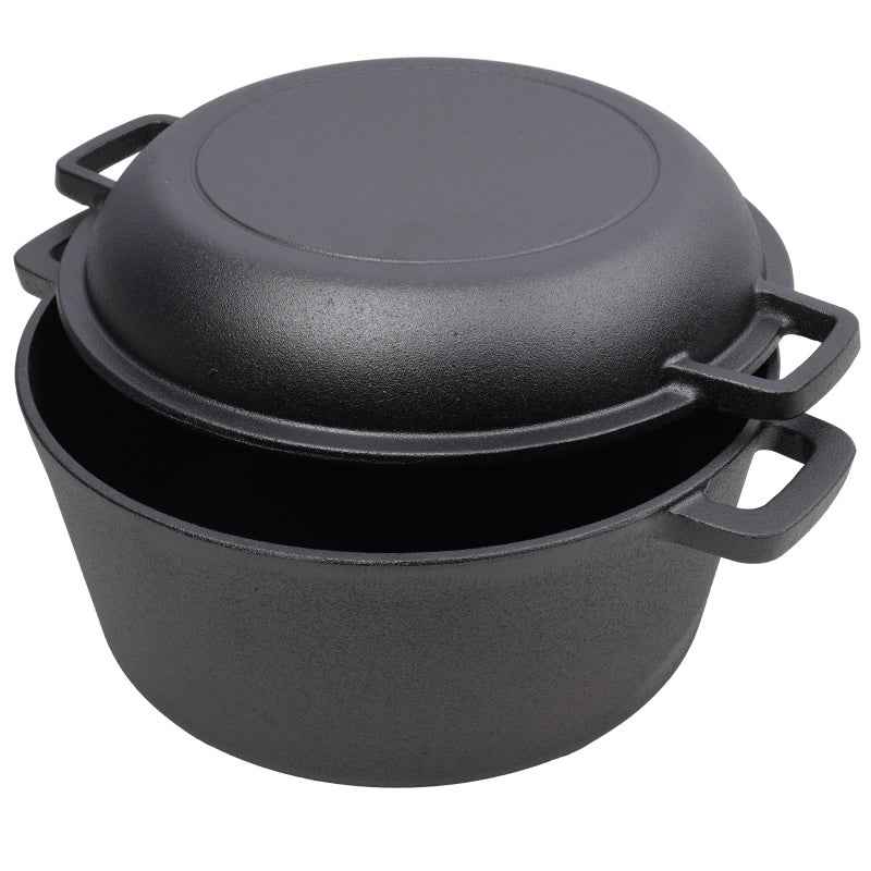 One In One Pre Seasoned Cast Iron Dutch Oven With Dual Handles, Outdoor Camping Deep Pot, With 2 Silicone Handle Covers, Banned Platform Temu Main image
