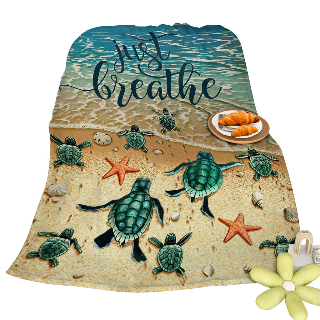 Tropical Baby Sea Turtle Flannel Fleece Blanket 3D Ocean Waves Flannel Soft Plush Throw Blanket cozy for bed or couch