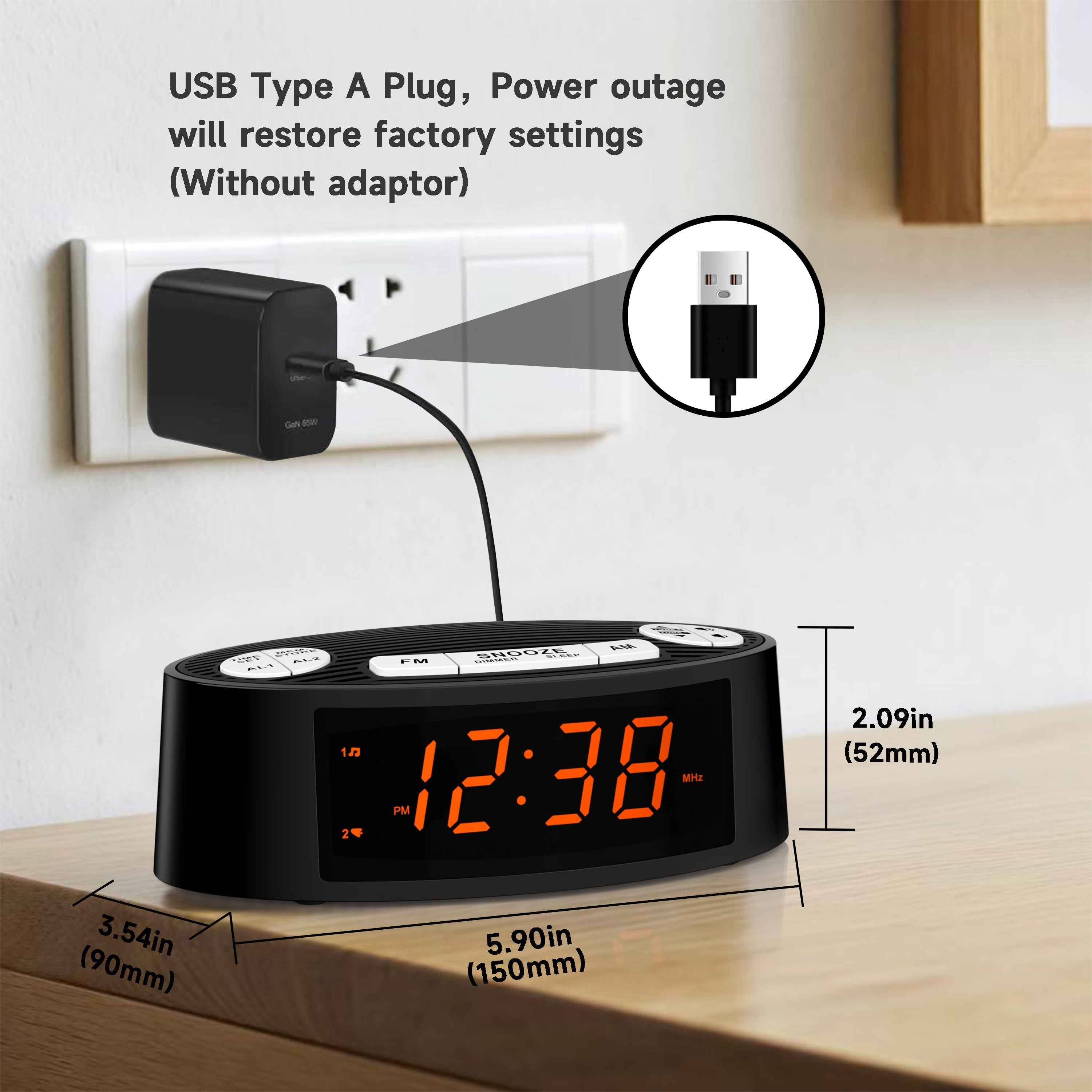 AM FM Alarm Clock Radio With Dual Alarm Sleep Timer  Snooze Functions Orange LED Display 4-Level Dimming Option ITOMA CKS3301