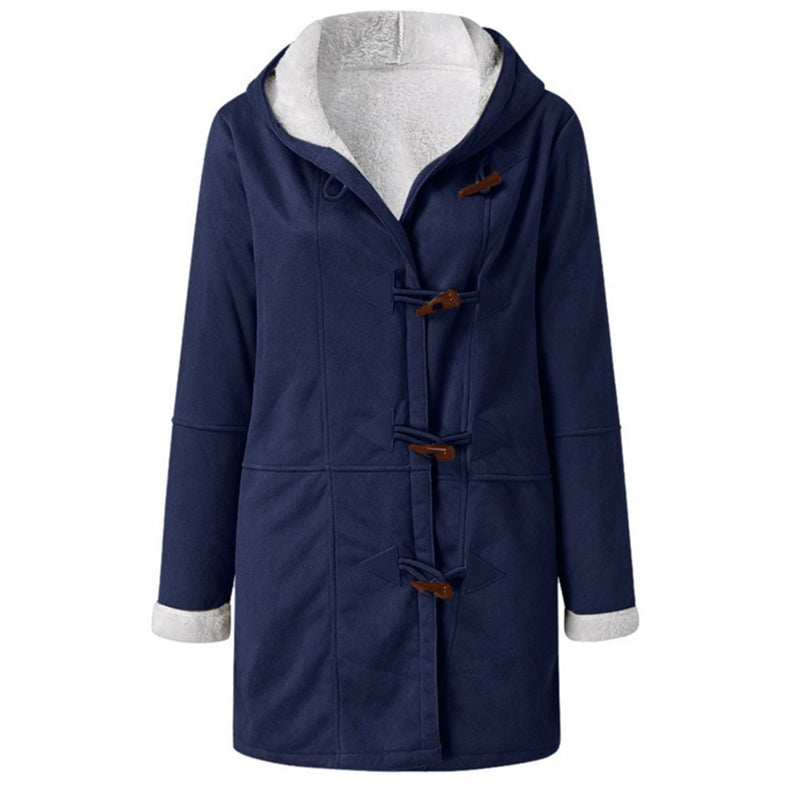 Winter Jackets For Women Sherpa Lined Jacket Women Duffle Toggle Coat Hooded Fleece Jacket in navy blue with plush interior.