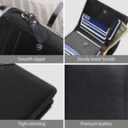 1Pc Men Leather Wallet ID Card Holder Purse Trifold Clutch Money Zipper With ID Window 14 Credit Card 1 ID Card