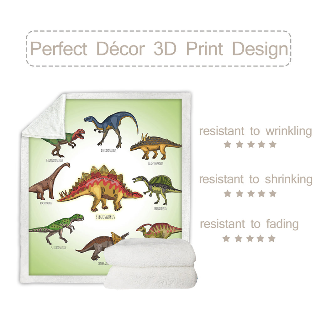 Dinosaur Family Sherpa Fleece Throw Blanket For Boys Girls Adults 50x60 , 60x80 Fuzzy Soft Warm Blanket For All Seasons with 3D design.