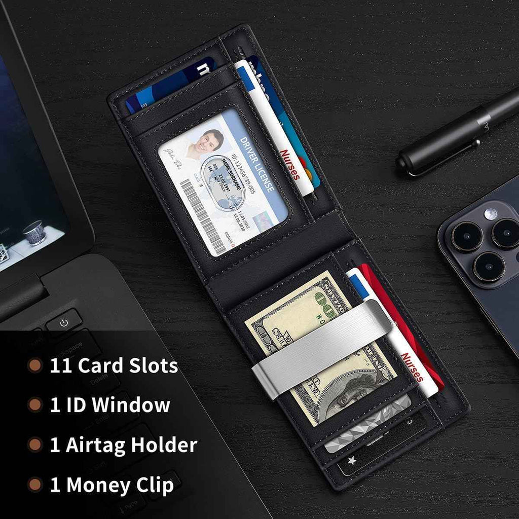 Genuine Leather Bifold Wallet Men, RFID Shielding Wallet Front Pocket Wallet, Suitable For Son And Daughter To Send Daddy's Wallet