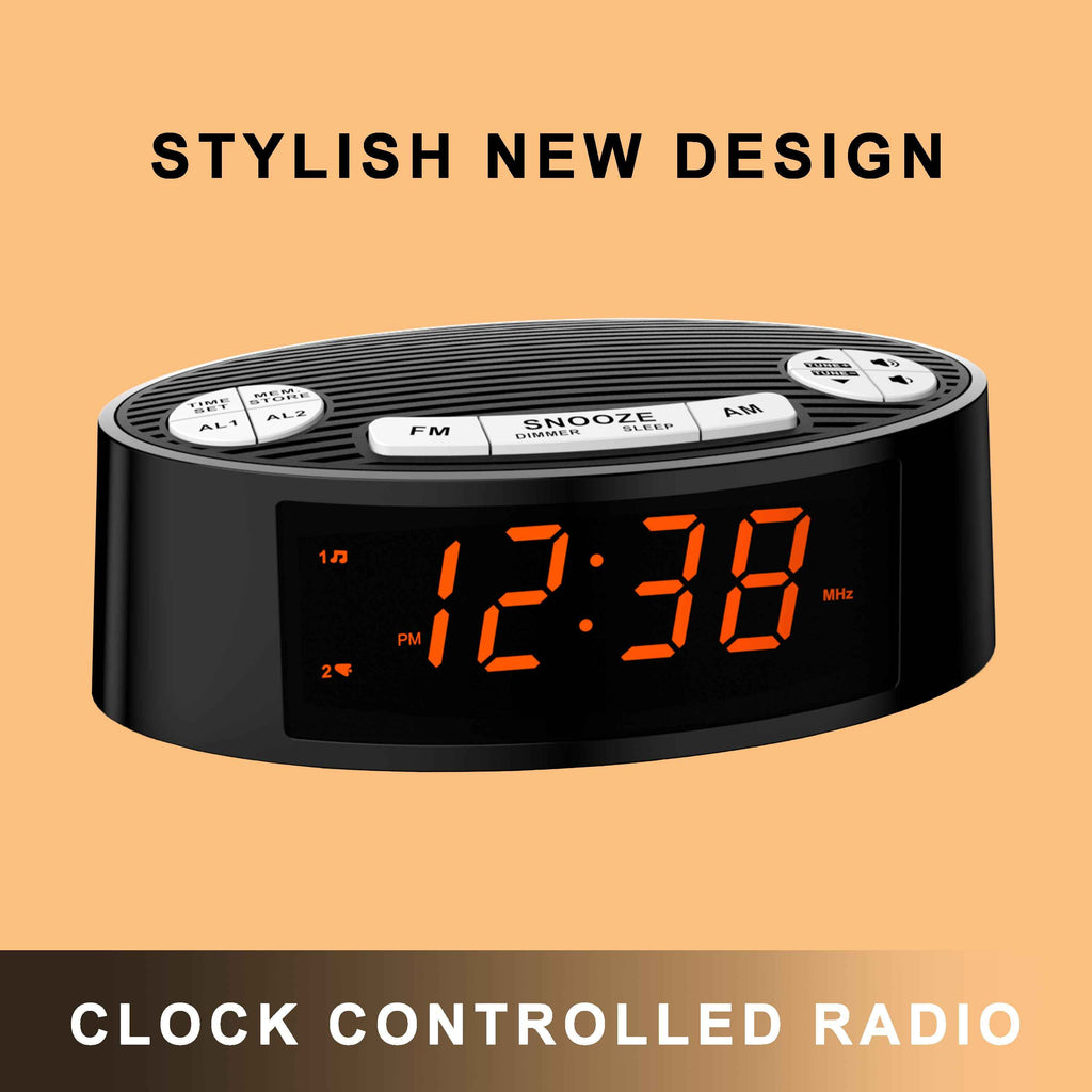 AM FM Alarm Clock Radio With Dual Alarm Sleep Timer  Snooze Functions Orange LED Display 4-Level Dimming Option ITOMA CKS3301
