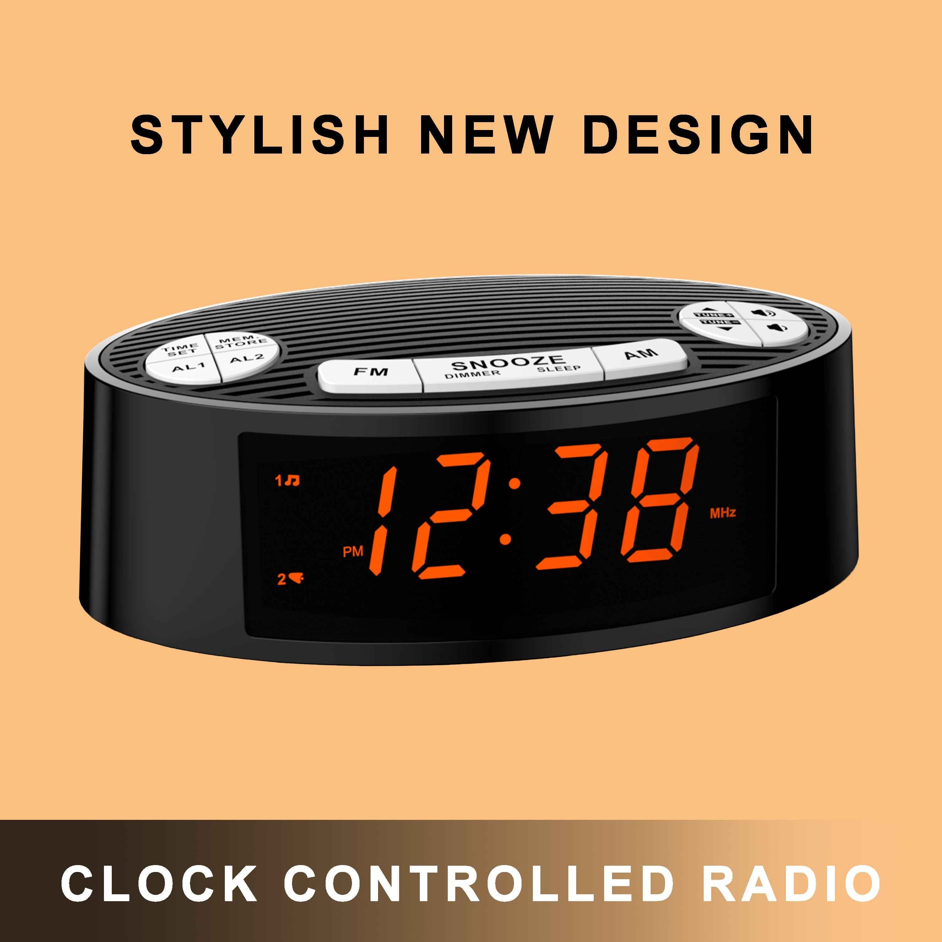 AM FM Alarm Clock Radio With Dual Alarm Sleep Timer  Snooze Functions Orange LED Display 4-Level Dimming Option ITOMA CKS3301