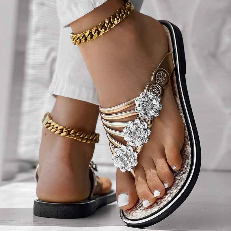 Floral Pattern Flip Flops Comfortable Casual Summer Beach Slippers
