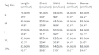 Size chart for Hooded Warm Fleece Padded Jacket Mid-length Jacket Black Padded Jacket, including measurements in cm and inches.