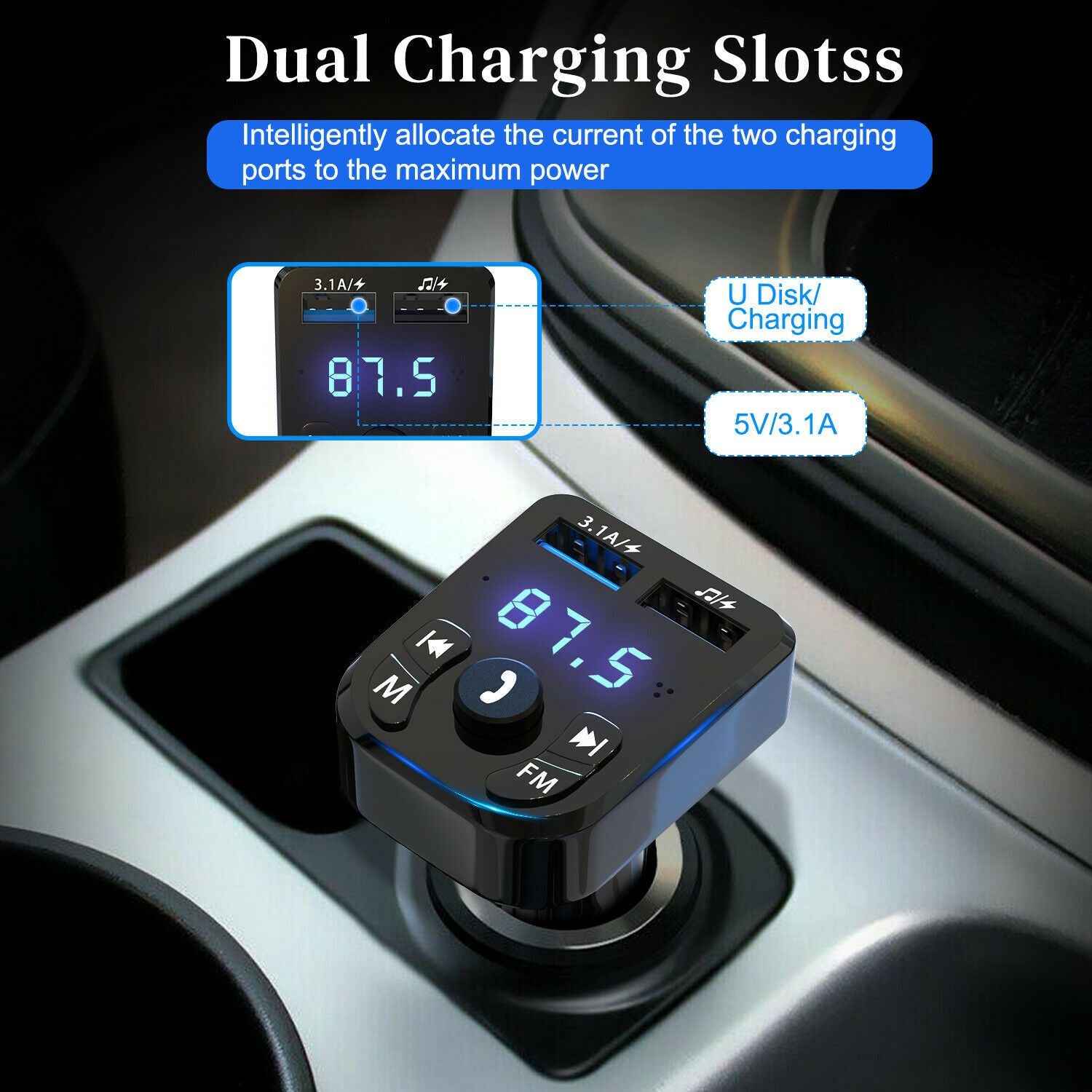 Wireless Car Bluetooth FM Transmitter MP3 Audio USB Charger Adapter Main image