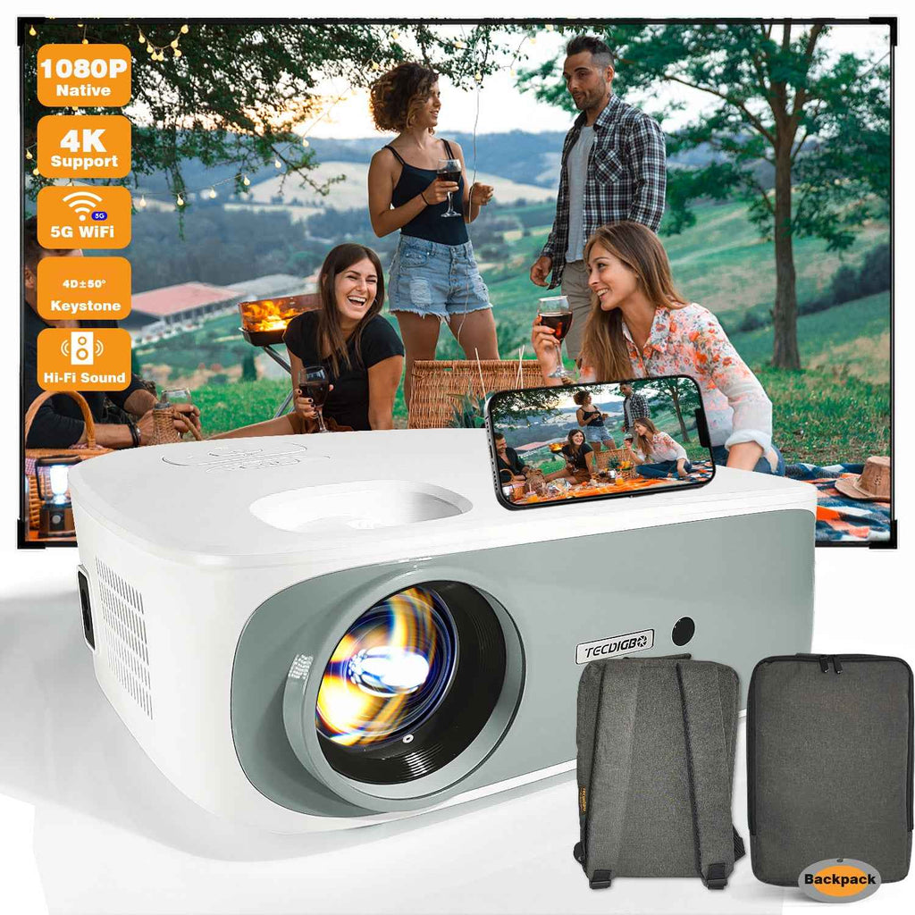 TECDIGBO Smart Projector C55, Native 1080P with UHD 4K Support, High-Definition Home Theater Projector, White (US Version)