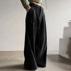 Women's Solid Color High-Waisted Pleated Pants with Pockets Wide Leg