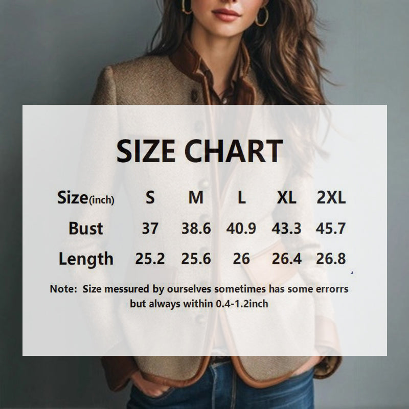 Size chart for Women's Retro Elegant Jacket, Color-Block Button Front Coat With Stand Collar For Casual And Formal Wear.