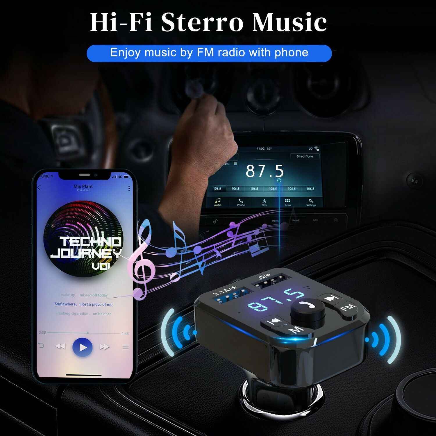 Wireless Car Bluetooth FM Transmitter MP3 Audio USB Charger Adapter