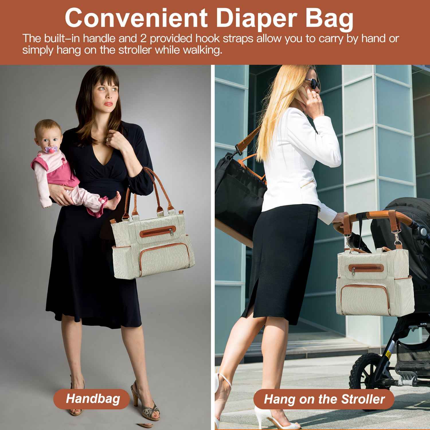 8Pcs Baby Nappy Diaper Bags Set For Mom Dad Mummy Handbags Multifunctional Diaper Changing Bags With Bottle Bag Mesh Bag Purse Diaper Pad 2 Burp Cloths 2 Hook Straps